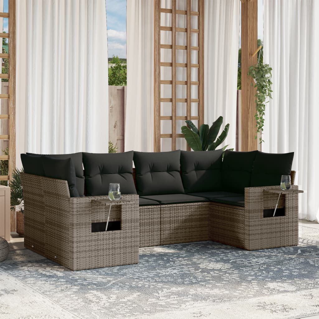 8721102318924_m_en_hd_1 vidaXL 6 Piece Garden Sofa Set with Cushions Grey Poly Rattan - Image 1