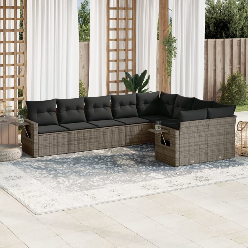 8721102319525_m_en_hd_1 vidaXL 9 Piece Garden Sofa Set with Cushions Grey Poly Rattan - Image 1