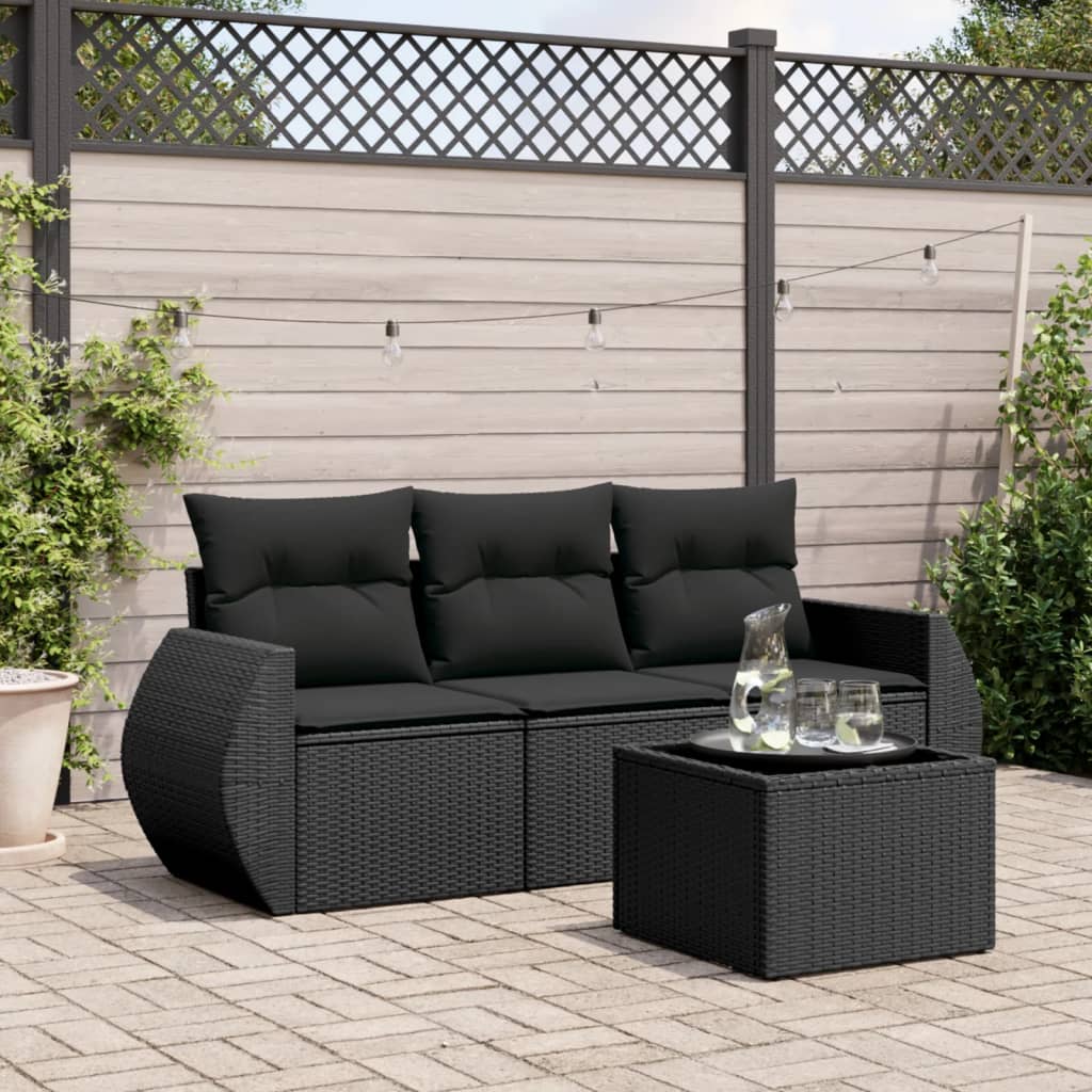 8721102323775_m_en_hd_1 vidaXL 4 Piece Garden Sofa Set with Cushions Black Poly Rattan - Image 1