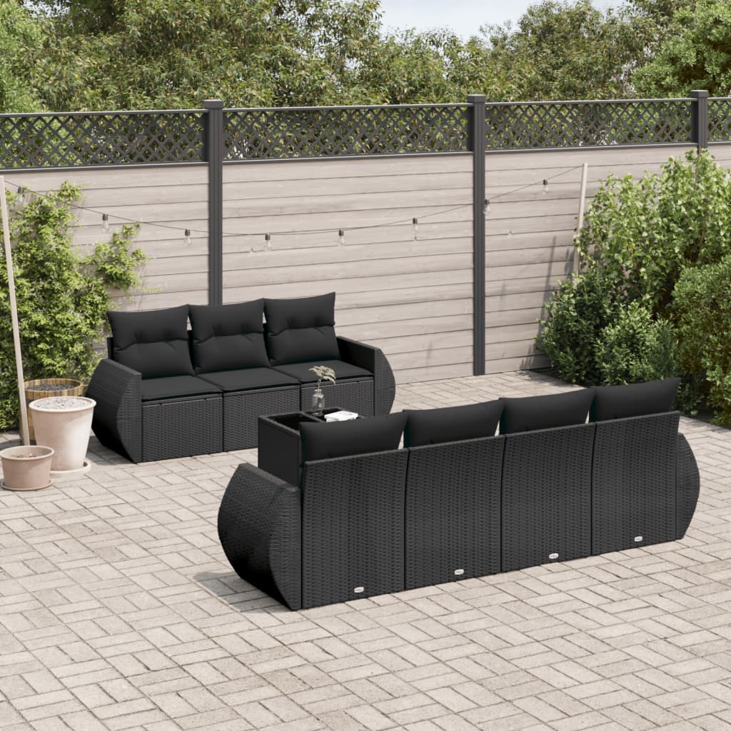 8721102324376_m_en_hd_1 vidaXL 8 Piece Garden Sofa Set with Cushions Black Poly Rattan - Image 1