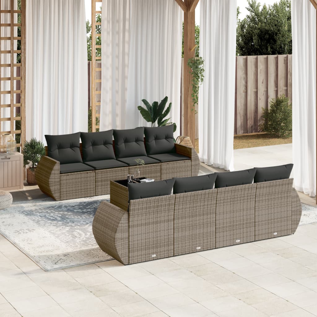 8721102324628_m_en_hd_1 vidaXL 9 Piece Garden Sofa Set with Cushions Grey Poly Rattan - Image 1