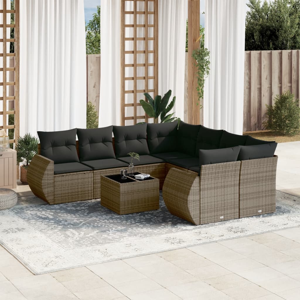 8721102324727_m_en_hd_1 vidaXL 9 Piece Garden Sofa Set with Cushions Grey Poly Rattan - Image 1