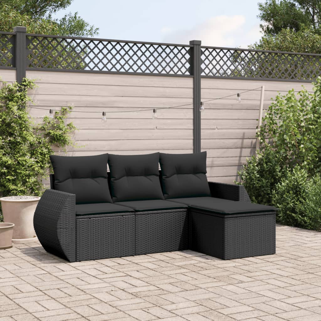 8721102325779_m_en_hd_1 vidaXL 4 Piece Garden Sofa Set with Cushions Black Poly Rattan - Image 1
