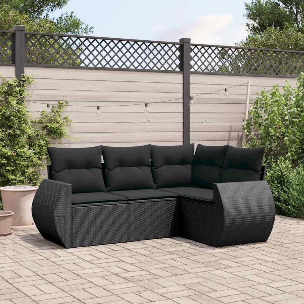 8721102326172_m_en_hd_1 vidaXL 4 Piece Garden Sofa Set with Cushions Black Poly Rattan - Image 1
