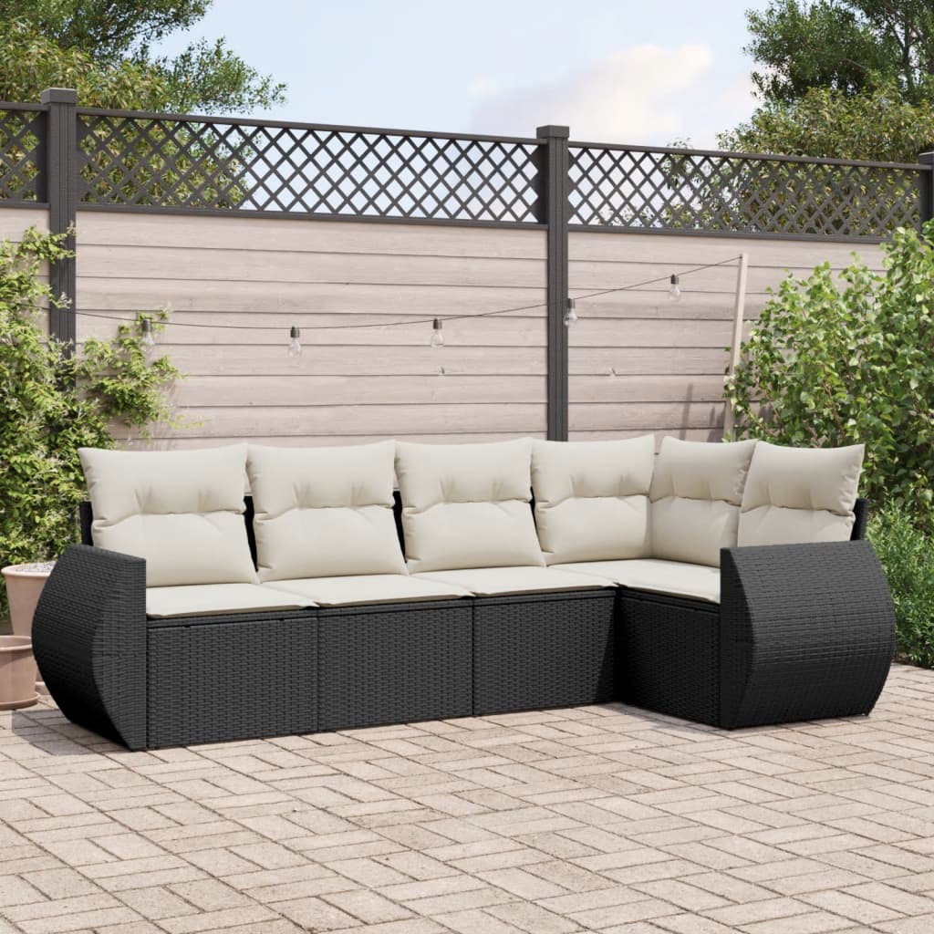 8721102326387_m_en_hd_1 vidaXL 5 Piece Garden Sofa Set with Cushions Black Poly Rattan - Image 1