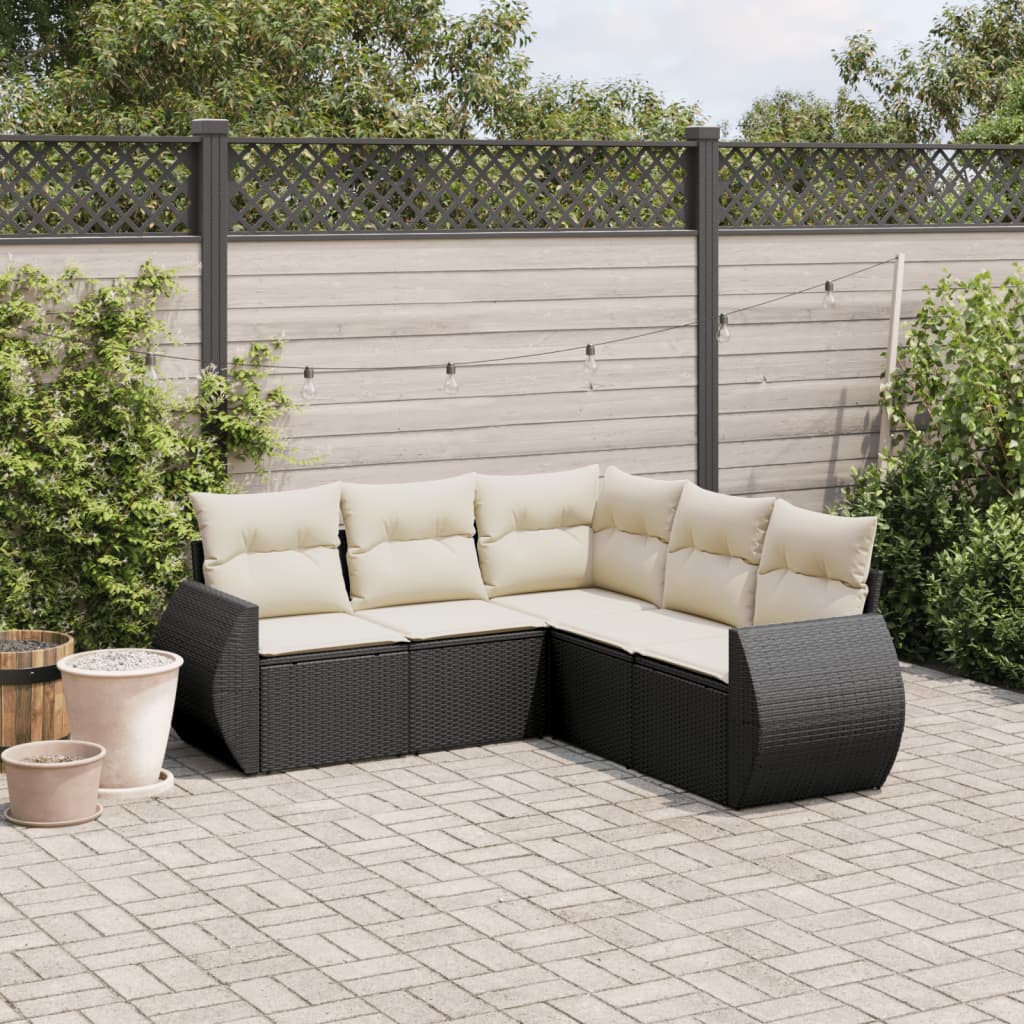 8721102326585_m_en_hd_1 vidaXL 5 Piece Garden Sofa Set with Cushions Black Poly Rattan - Image 1