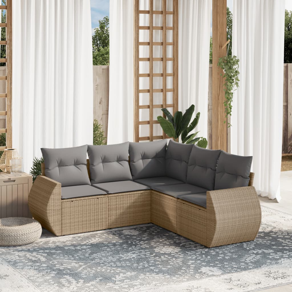 8721102326615_m_en_hd_1 vidaXL 5 Piece Garden Sofa Set with Cushions Beige Poly Rattan - Image 1