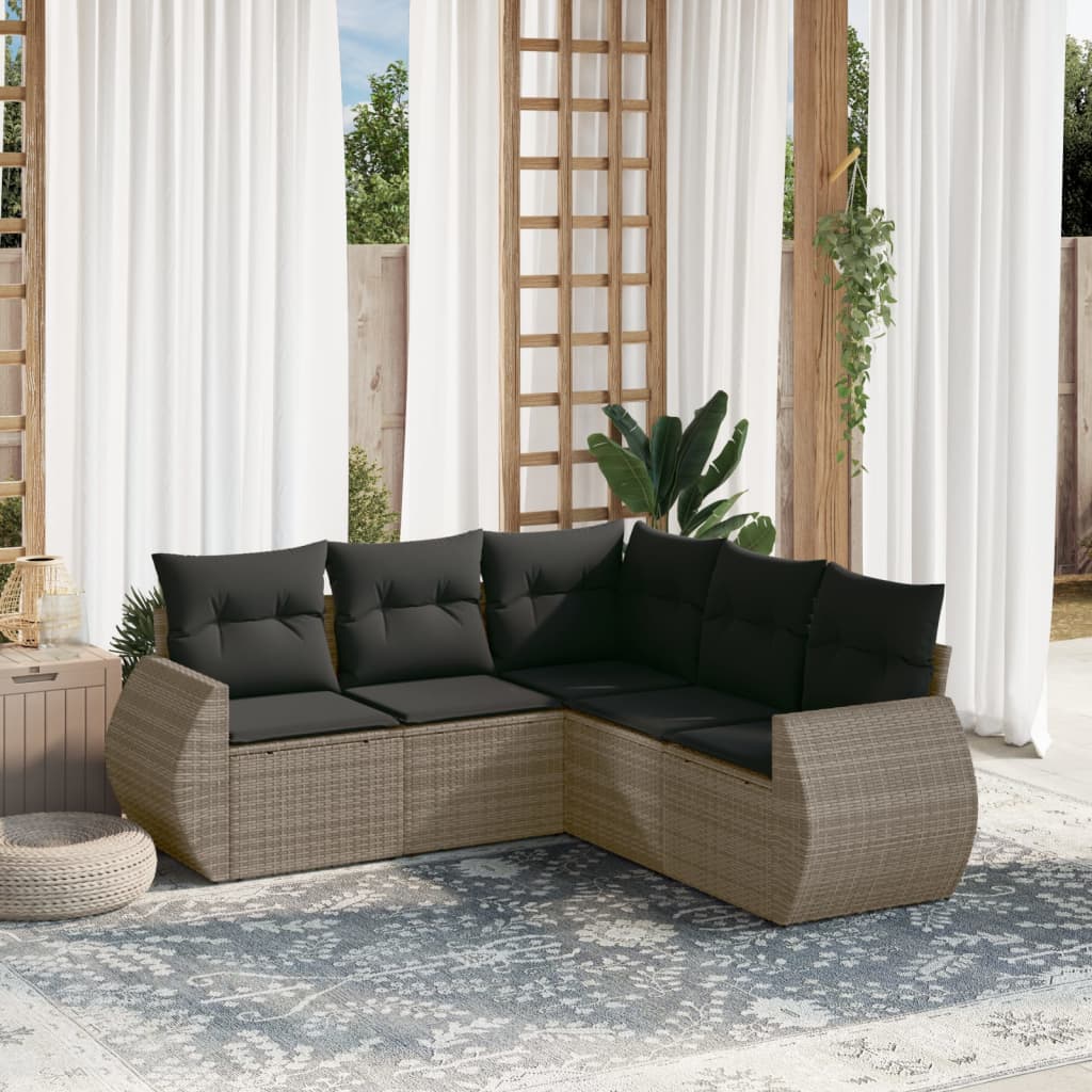 8721102326622_m_en_hd_1 vidaXL 5 Piece Garden Sofa Set with Cushions Grey Poly Rattan - Image 1