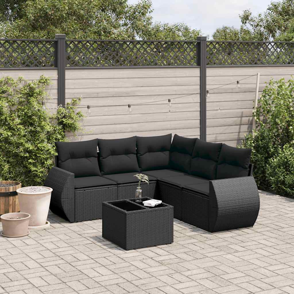 8721102326677_m_en_hd_1 vidaXL 6 Piece Garden Sofa Set with Cushions Black Poly Rattan - Image 1