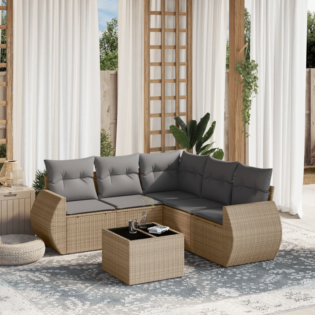 8721102326714_m_en_hd_1 vidaXL 6 Piece Garden Sofa Set with Cushions Beige Poly Rattan - Image 1