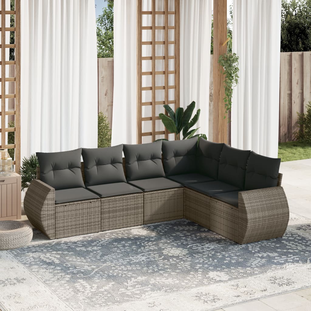 8721102327223_m_en_hd_1 vidaXL 6 Piece Garden Sofa Set with Cushions Grey Poly Rattan - Image 1