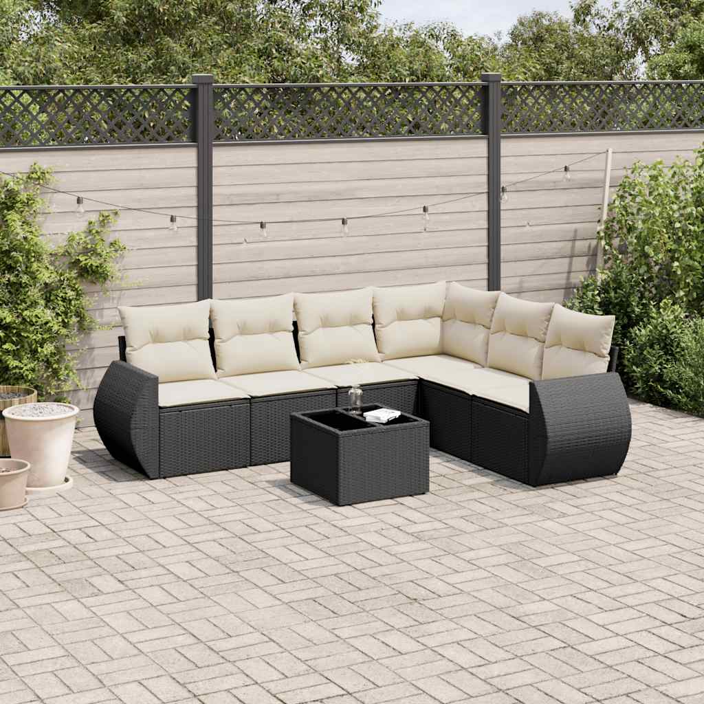 8721102327285_m_en_hd_1 vidaXL 7 Piece Garden Sofa Set with Cushions Black Poly Rattan - Image 1