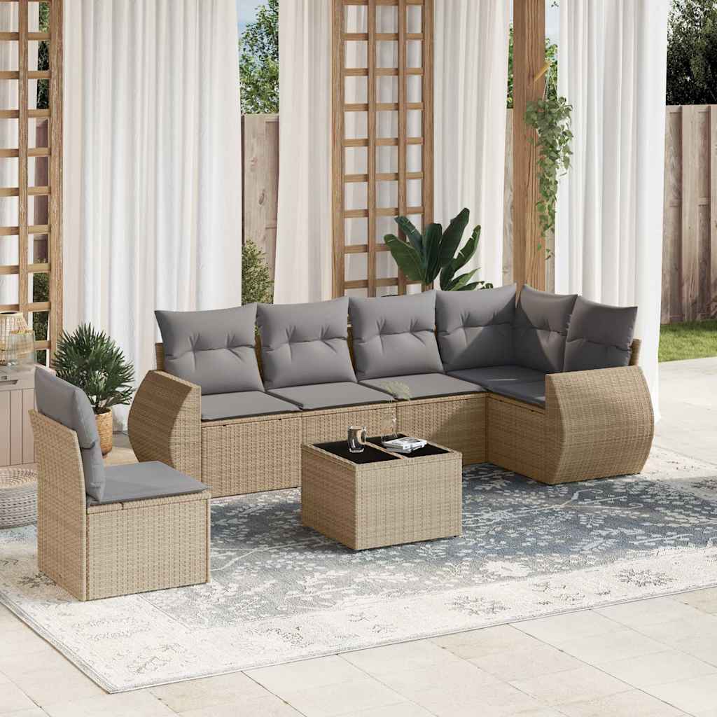 8721102327513_m_en_hd_1 vidaXL 7 Piece Garden Sofa Set with Cushions Beige Poly Rattan - Image 1