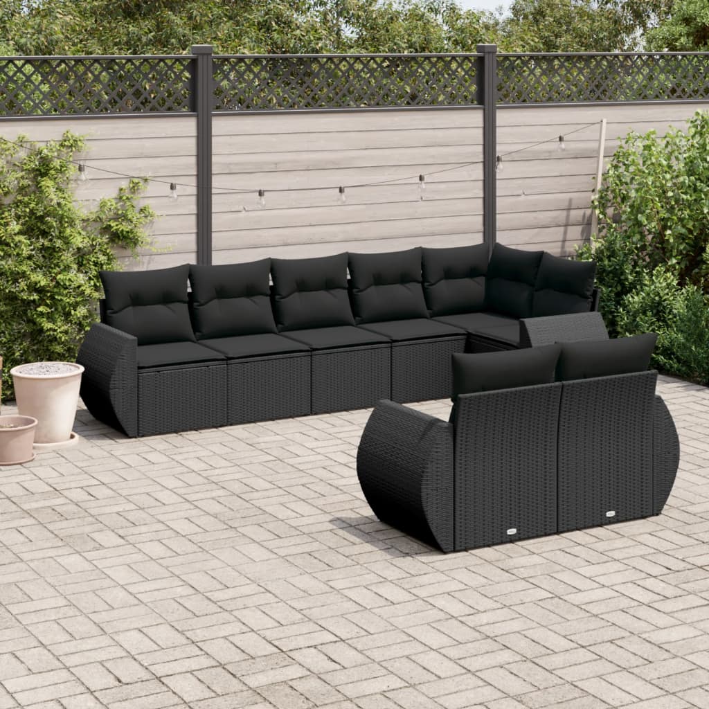8721102329272_m_en_hd_1 vidaXL 8 Piece Garden Sofa Set with Cushions Black Poly Rattan - Image 1