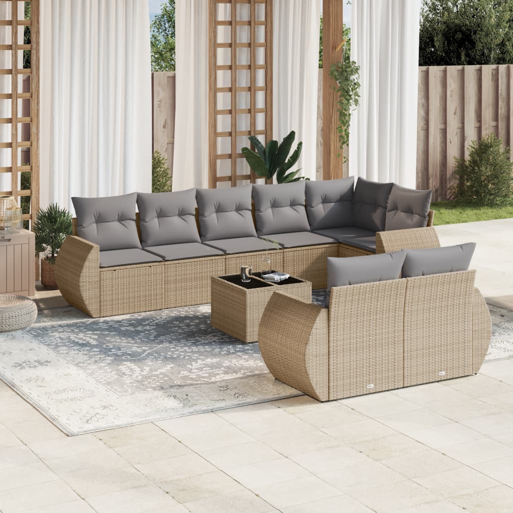 8721102329418_m_en_hd_1 vidaXL 9 Piece Garden Sofa Set with Cushions Beige Poly Rattan - Image 1