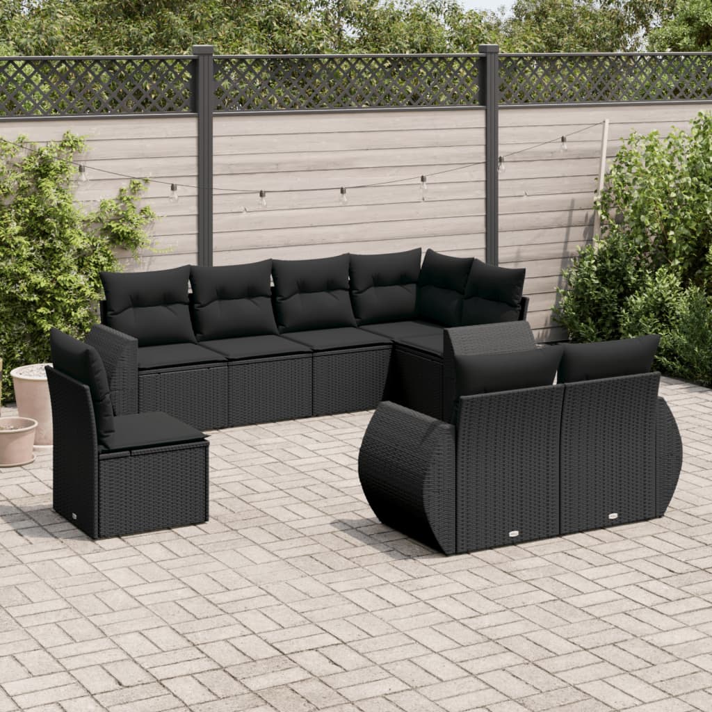 8721102329470_m_en_hd_1 vidaXL 8 Piece Garden Sofa Set with Cushions Black Poly Rattan - Image 1