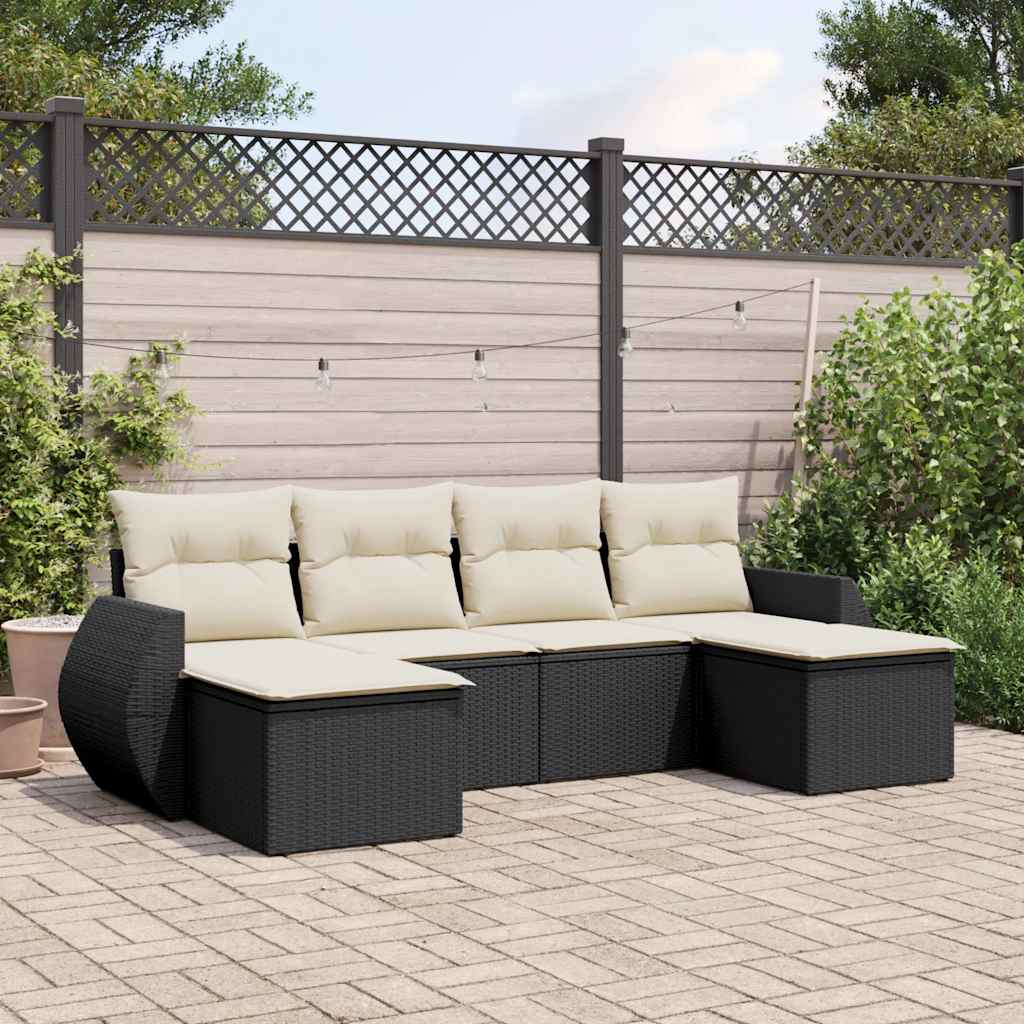 8721102330285_m_en_hd_1 vidaXL 6 Piece Garden Sofa Set with Cushions Black Poly Rattan - Image 1