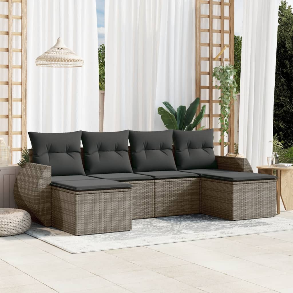 8721102330322_m_en_hd_1 vidaXL 6 Piece Garden Sofa Set with Cushions Grey Poly Rattan - Image 1