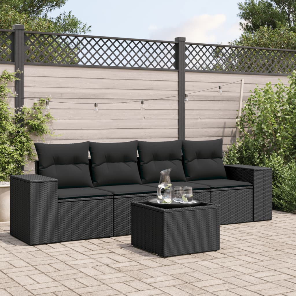 8721102335976_m_en_hd_1 vidaXL 5 Piece Garden Sofa Set with Cushions Black Poly Rattan - Image 1