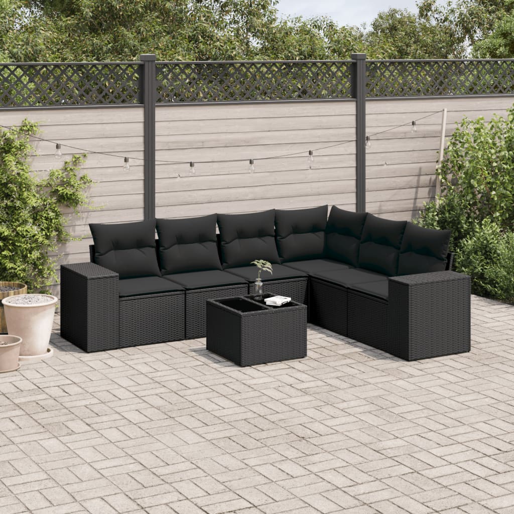8721102339271_m_en_hd_1 vidaXL 7 Piece Garden Sofa Set with Cushions Black Poly Rattan - Image 1