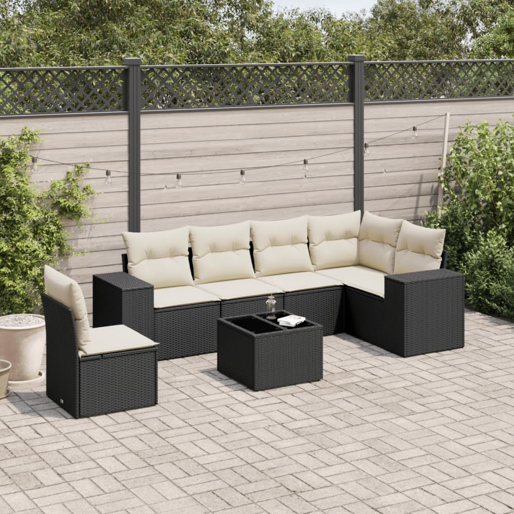 8721102339486_m_en_hd_1 vidaXL 7 Piece Garden Sofa Set with Cushions Black Poly Rattan - Image 1