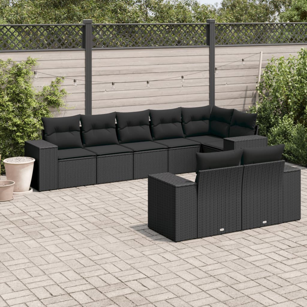 8721102341274_m_en_hd_1 vidaXL 8 Piece Garden Sofa Set with Cushions Black Poly Rattan - Image 1