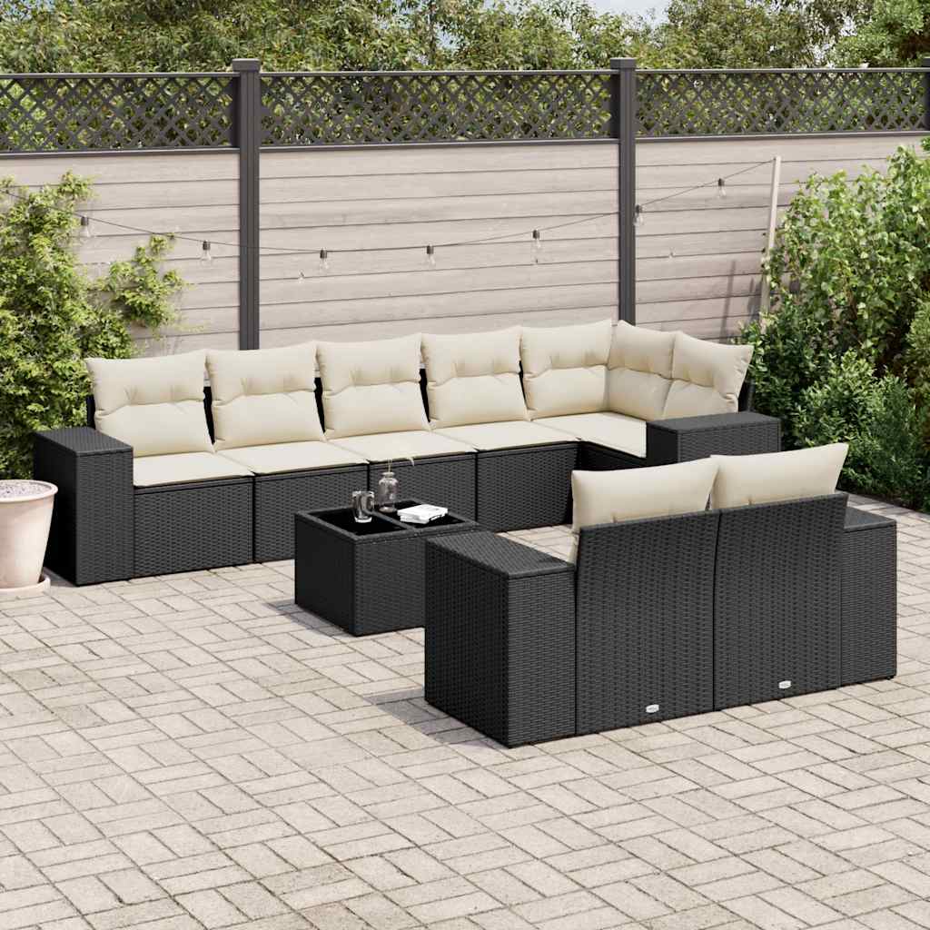 8721102341380_m_en_hd_1 vidaXL 9 Piece Garden Sofa Set with Cushions Black Poly Rattan - Image 1