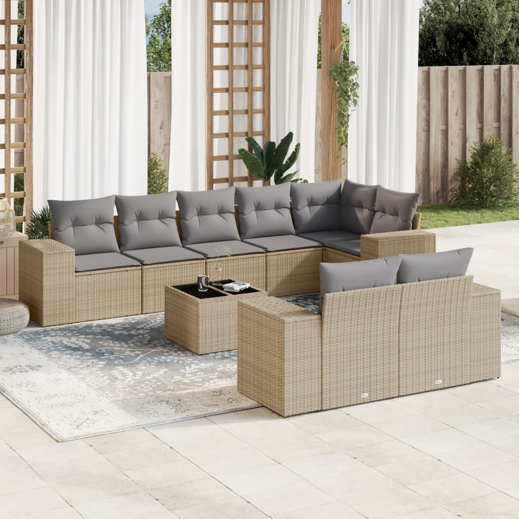 8721102341410_m_en_hd_1 vidaXL 9 Piece Garden Sofa Set with Cushions Beige Poly Rattan - Image 1