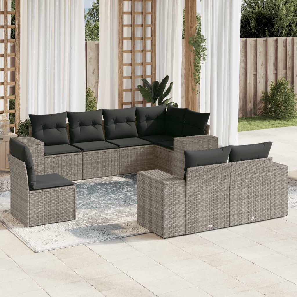 8721102341526_m_en_hd_1 vidaXL 8 Piece Garden Sofa Set with Cushions Grey Poly Rattan - Image 1