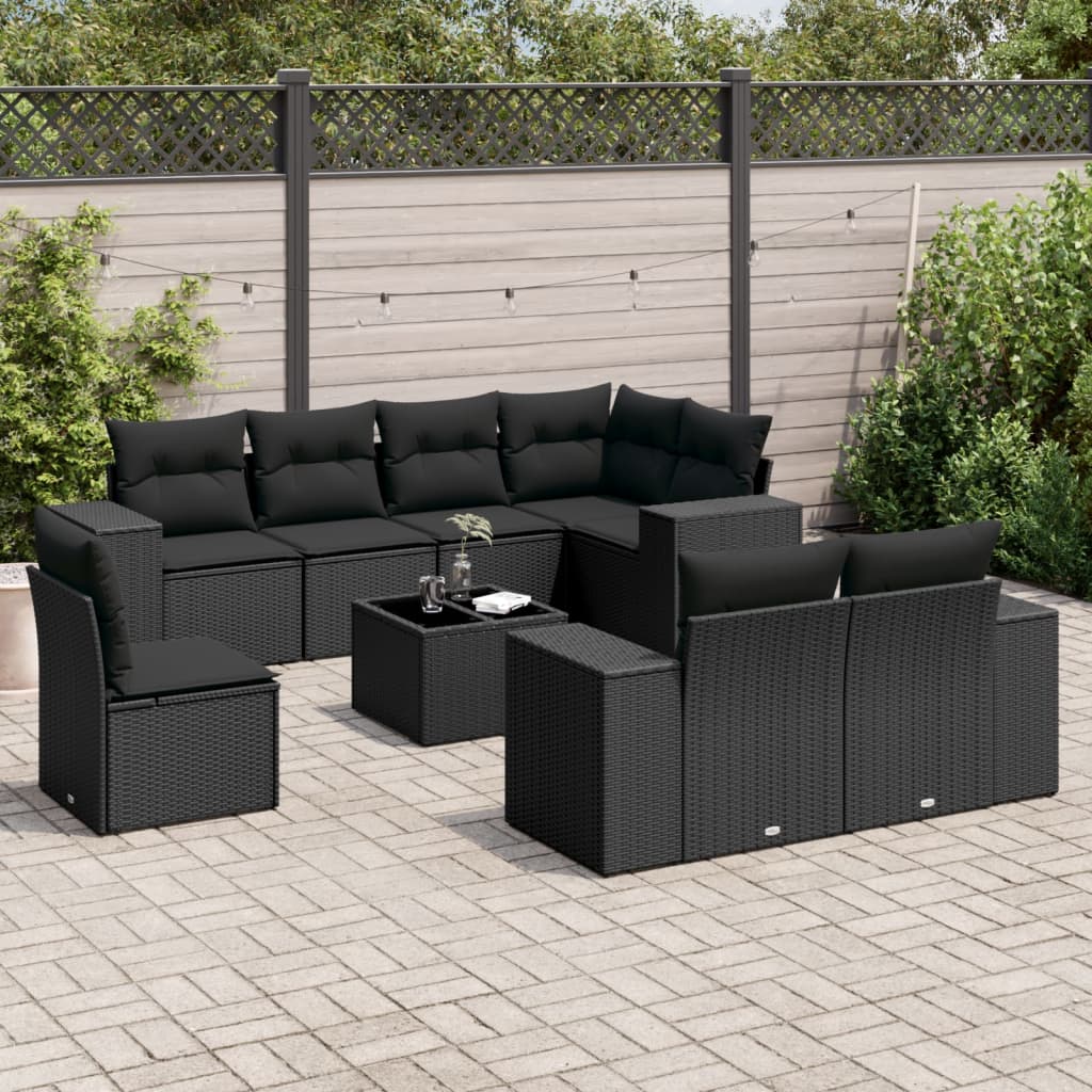 8721102341571_m_en_hd_1 vidaXL 9 Piece Garden Sofa Set with Cushions Black Poly Rattan - Image 1