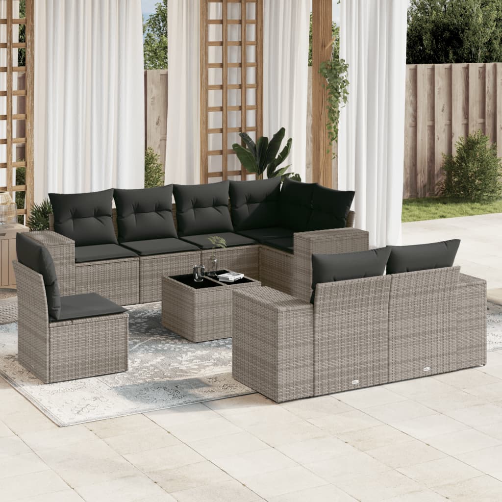 8721102341625_m_en_hd_1 vidaXL 9 Piece Garden Sofa Set with Cushions Grey Poly Rattan - Image 1
