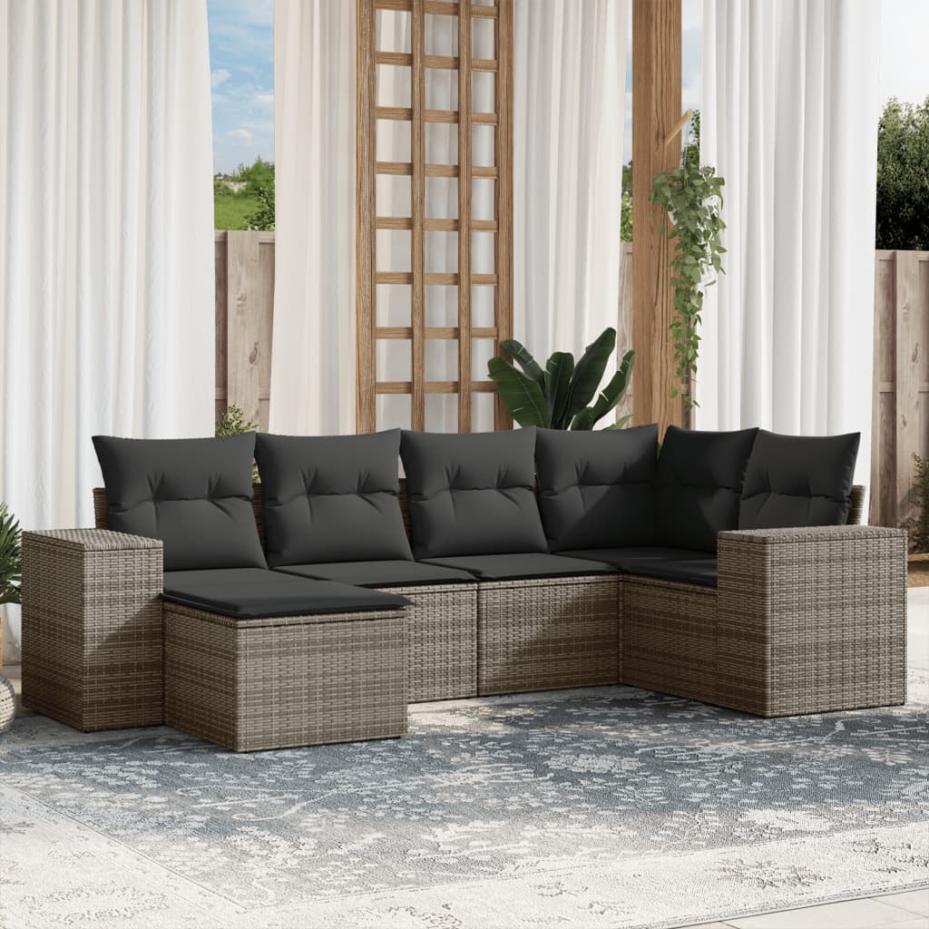 8721102341724_m_en_hd_1 vidaXL 6 Piece Garden Sofa Set with Cushions Grey Poly Rattan - Image 1