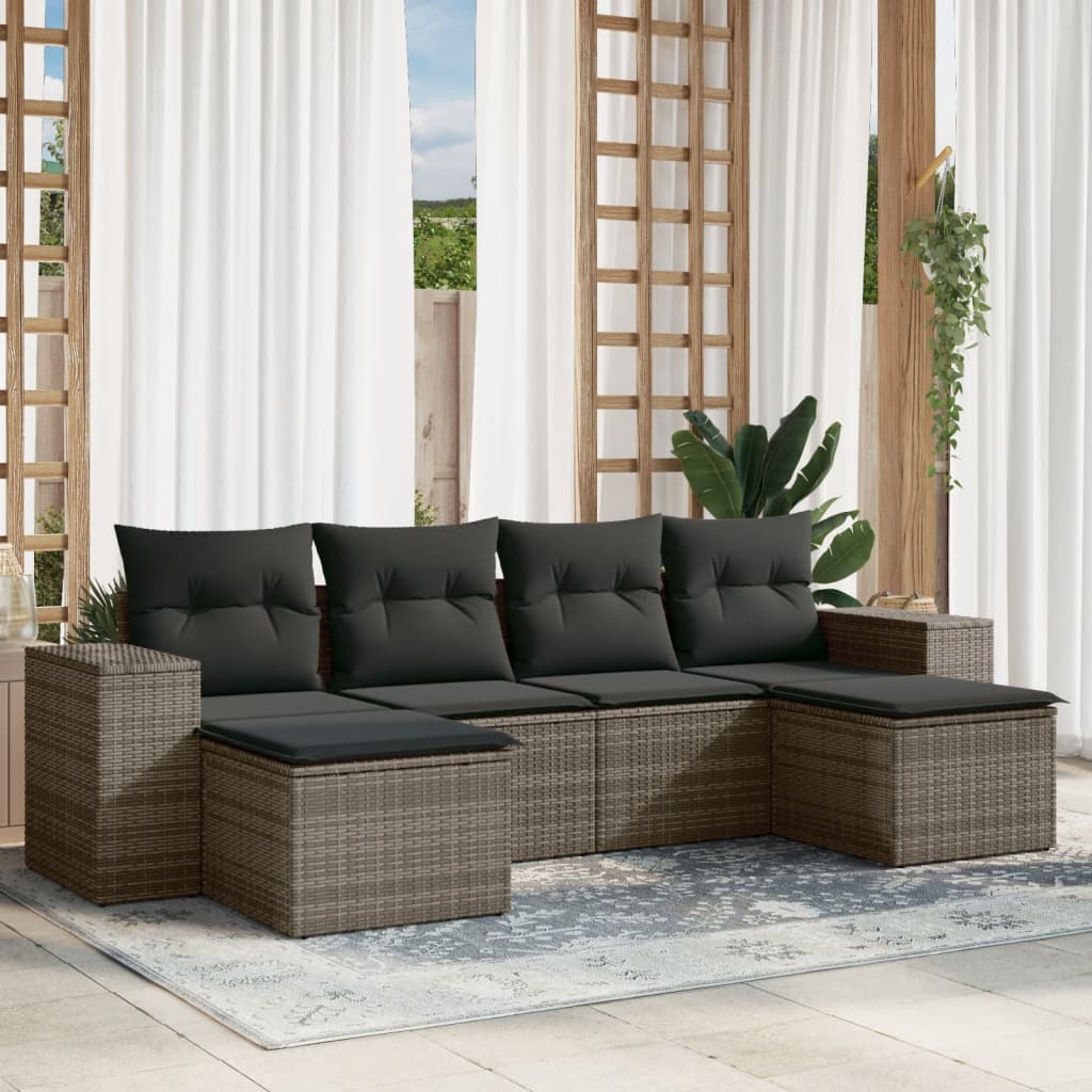 8721102342325_m_en_hd_1 vidaXL 6 Piece Garden Sofa Set with Cushions Grey Poly Rattan - Image 1
