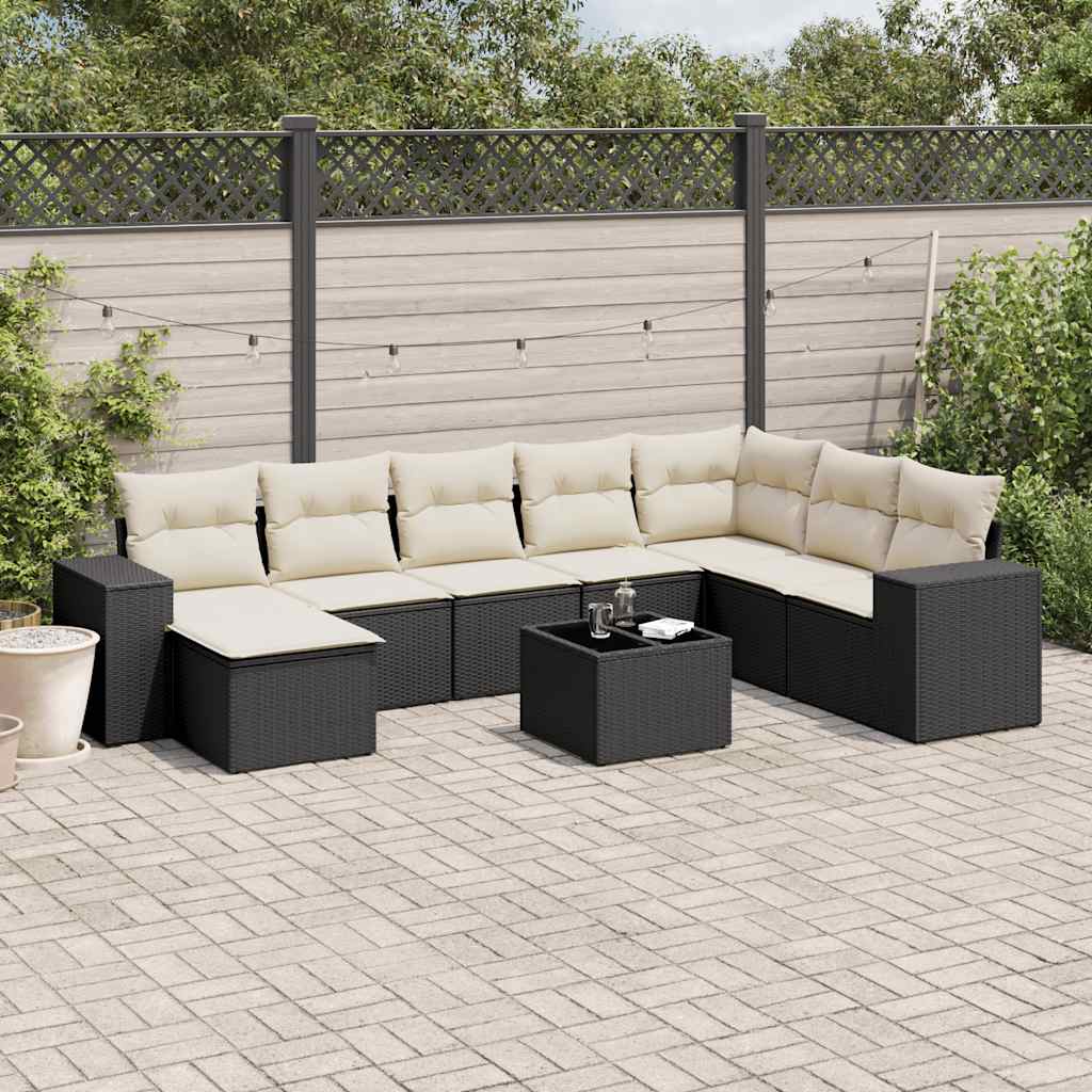 8721102342783_m_en_hd_1 vidaXL 9 Piece Garden Sofa Set with Cushions Black Poly Rattan - Image 1