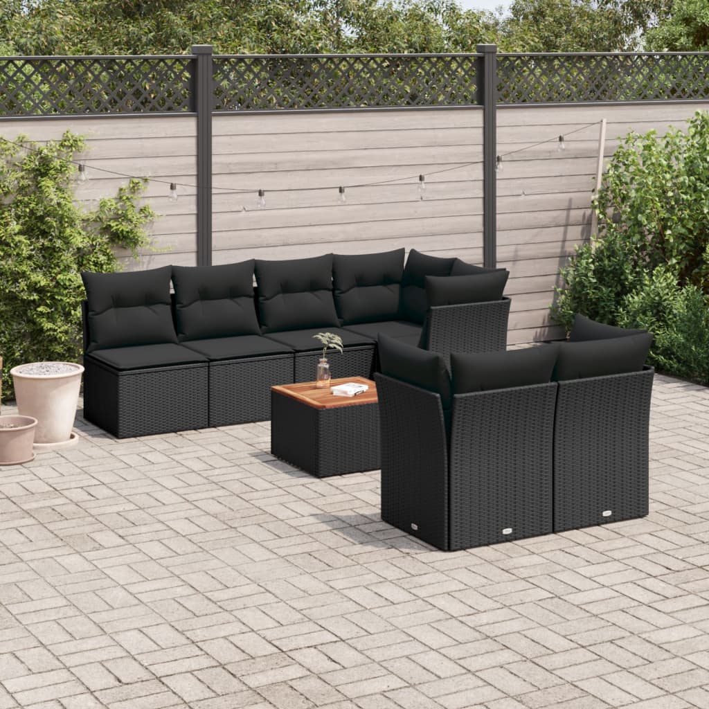8721102348167_m_en_hd_1 vidaXL 8 Piece Garden Sofa Set with Cushions Black Poly Rattan - Image 1