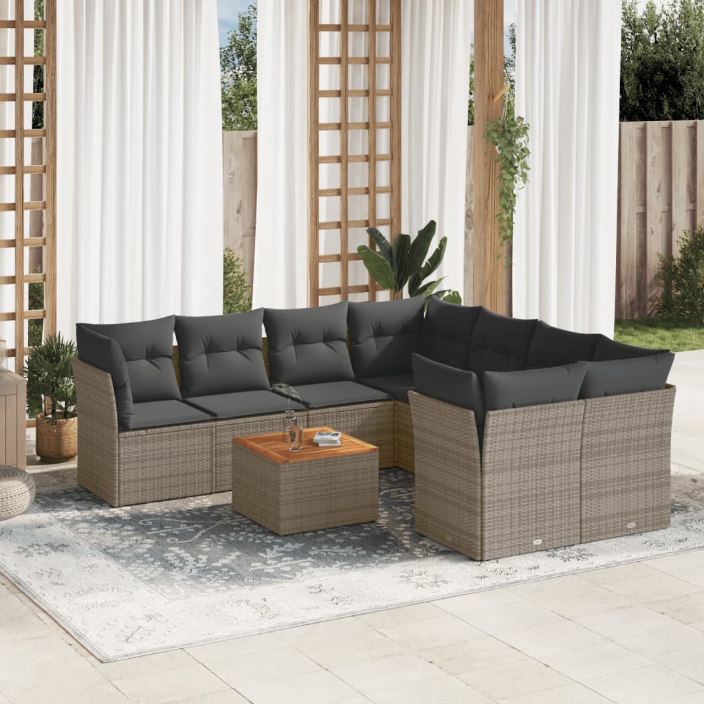 8721102348358_m_en_hd_1 vidaXL 9 Piece Garden Sofa Set with Cushions Grey Poly Rattan - Image 1