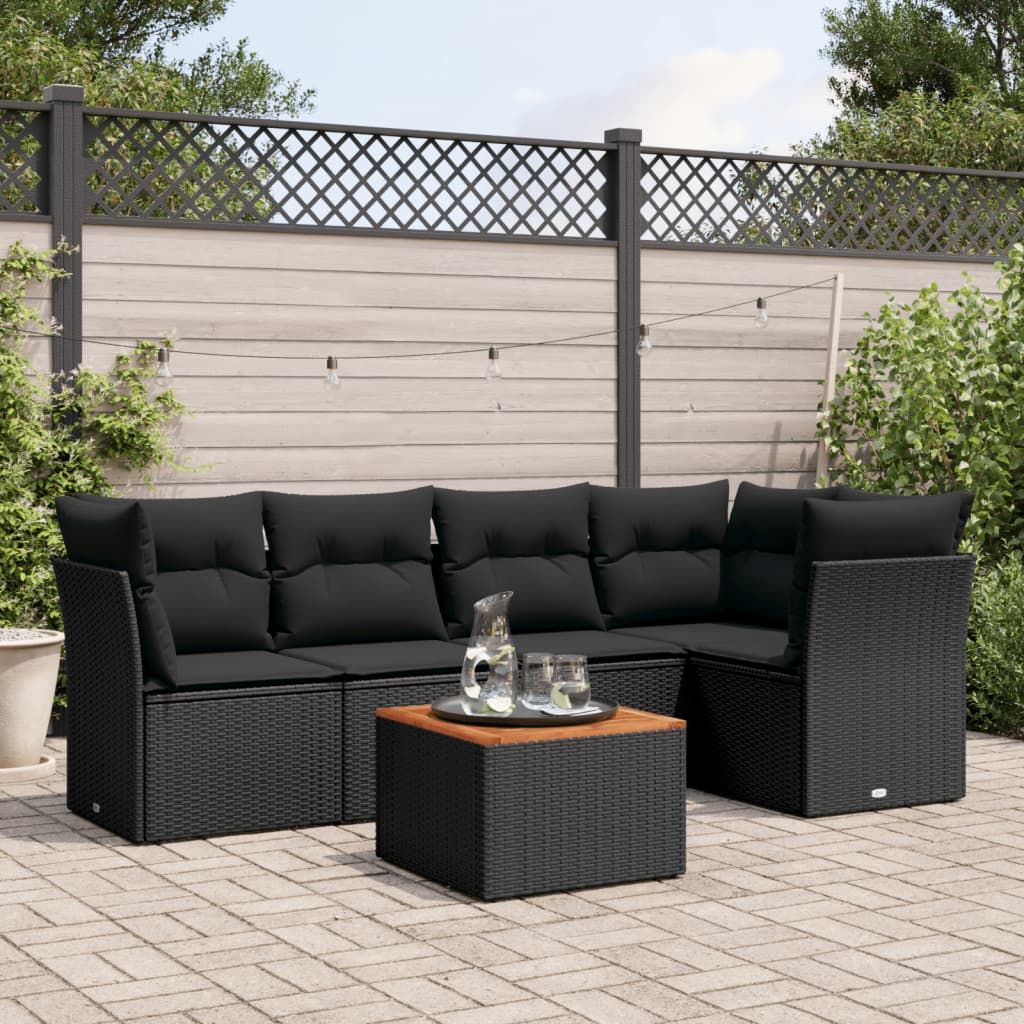8721102349287_m_en_hd_1 vidaXL 6 Piece Garden Sofa Set with Cushions Black Poly Rattan - Image 1