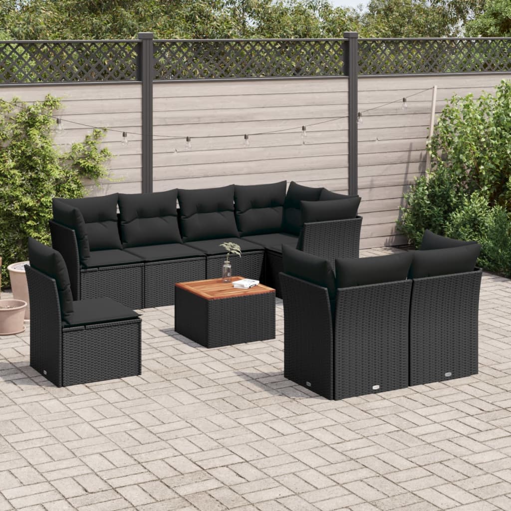 8721102350405_m_en_hd_1 vidaXL 9 Piece Garden Sofa Set with Cushions Black Poly Rattan - Image 1