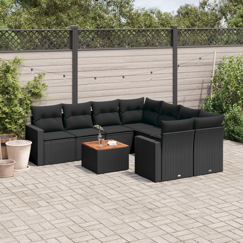 8721102353482_m_en_hd_1 vidaXL 9 Piece Garden Sofa Set with Cushions Black Poly Rattan - Image 1