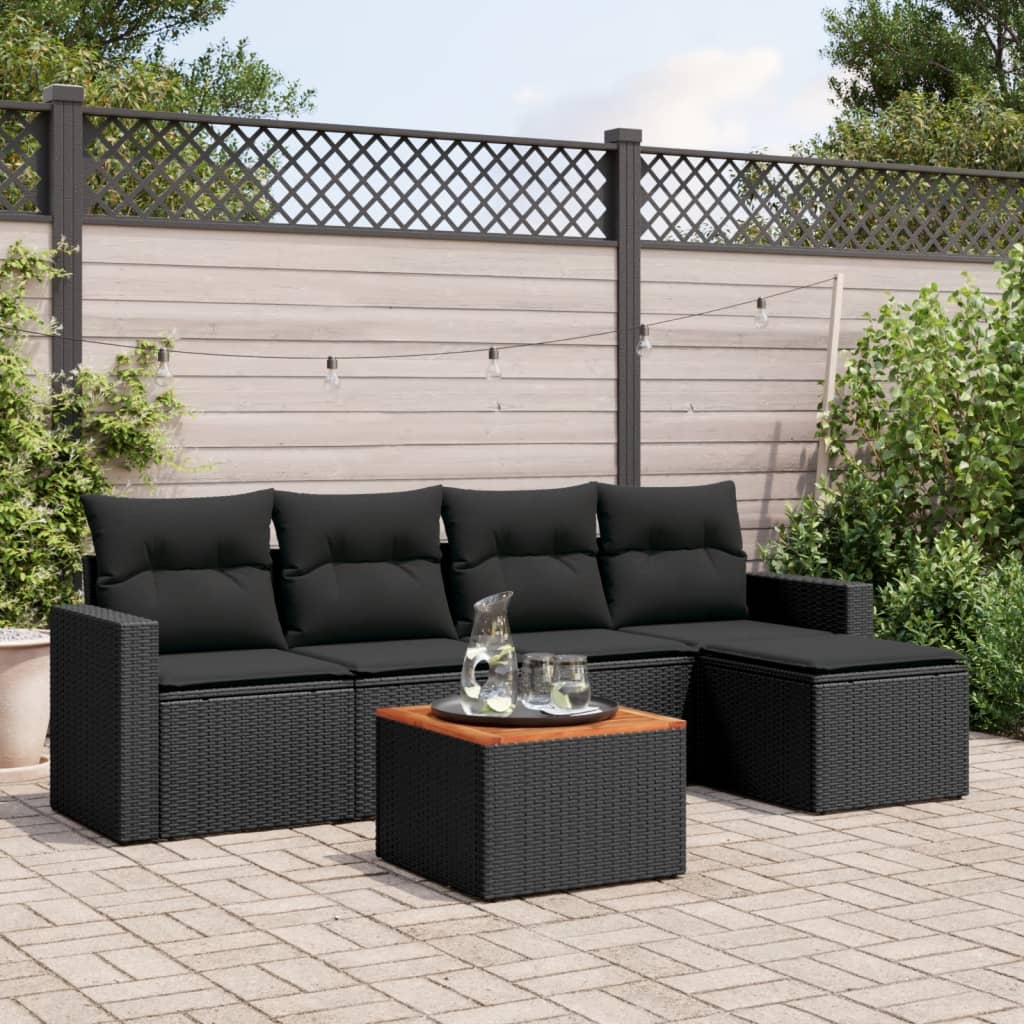 8721102353970_m_en_hd_1 vidaXL 6 Piece Garden Sofa Set with Cushions Black Poly Rattan - Image 1