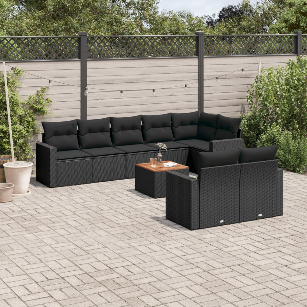 8721102355097_m_en_hd_1 vidaXL 9 Piece Garden Sofa Set with Cushions Black Poly Rattan - Image 1