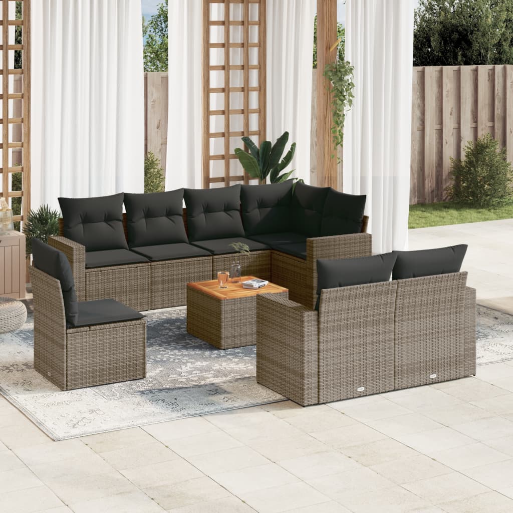 8721102355219_m_en_hd_1 vidaXL 9 Piece Garden Sofa Set with Cushions Grey Poly Rattan - Image 1