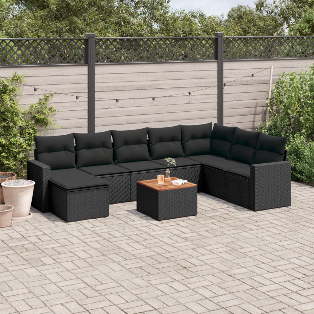 8721102355585_m_en_hd_1 vidaXL 9 Piece Garden Sofa Set with Cushions Black Poly Rattan - Image 1