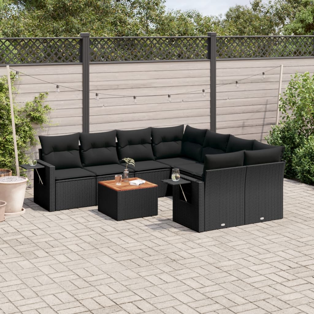 8721102357893_m_en_hd_1 vidaXL 9 Piece Garden Sofa Set with Cushions Black Poly Rattan - Image 1