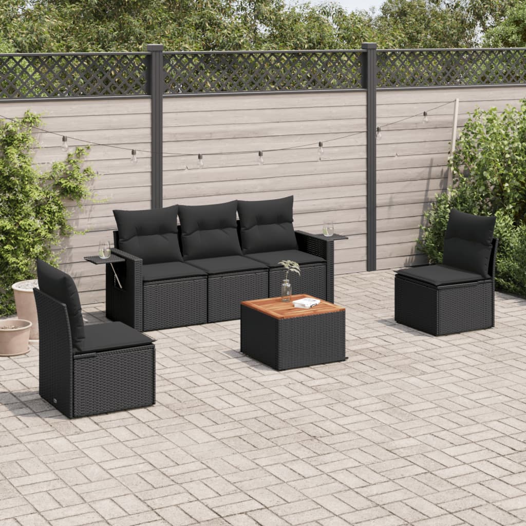 8721102358036_m_en_hd_1 vidaXL 6 Piece Garden Sofa Set with Cushions Black Poly Rattan - Image 1