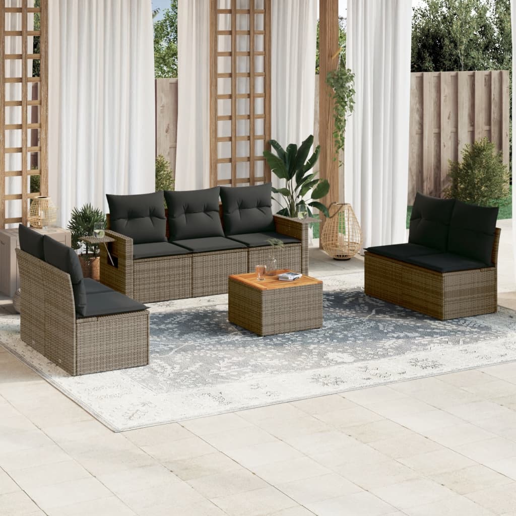 8721102358227_m_en_hd_1 vidaXL 8 Piece Garden Sofa Set with Cushions Grey Poly Rattan - Image 1