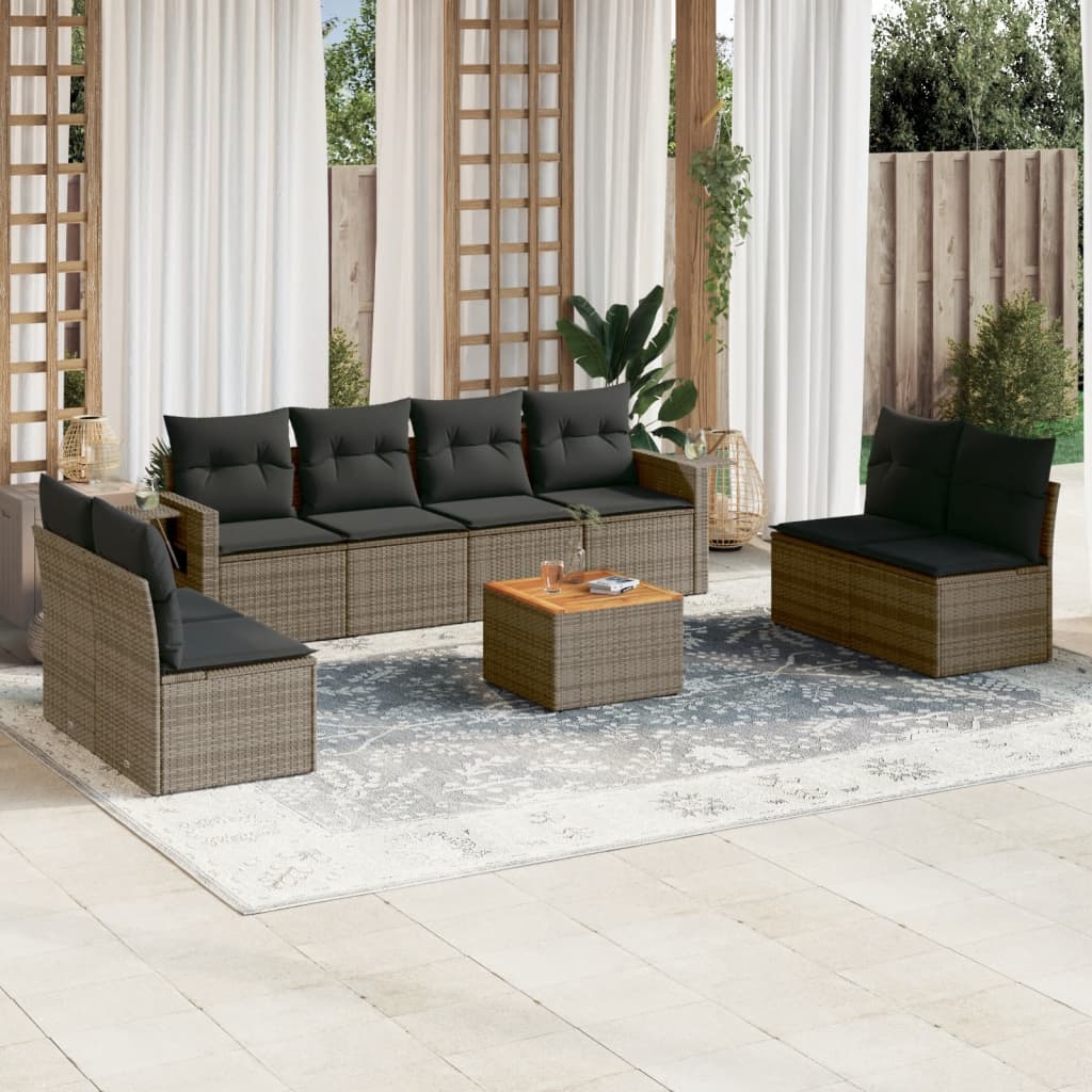 8721102358296_m_en_hd_1 vidaXL 9 Piece Garden Sofa Set with Cushions Grey Poly Rattan - Image 1
