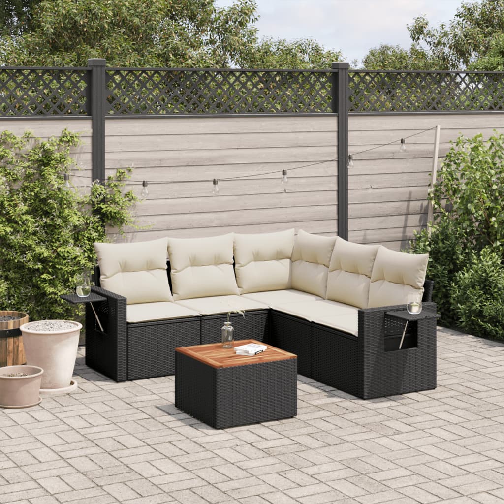vidaXL 6 Piece Garden Sofa Set with Cushions Black Poly Rattan