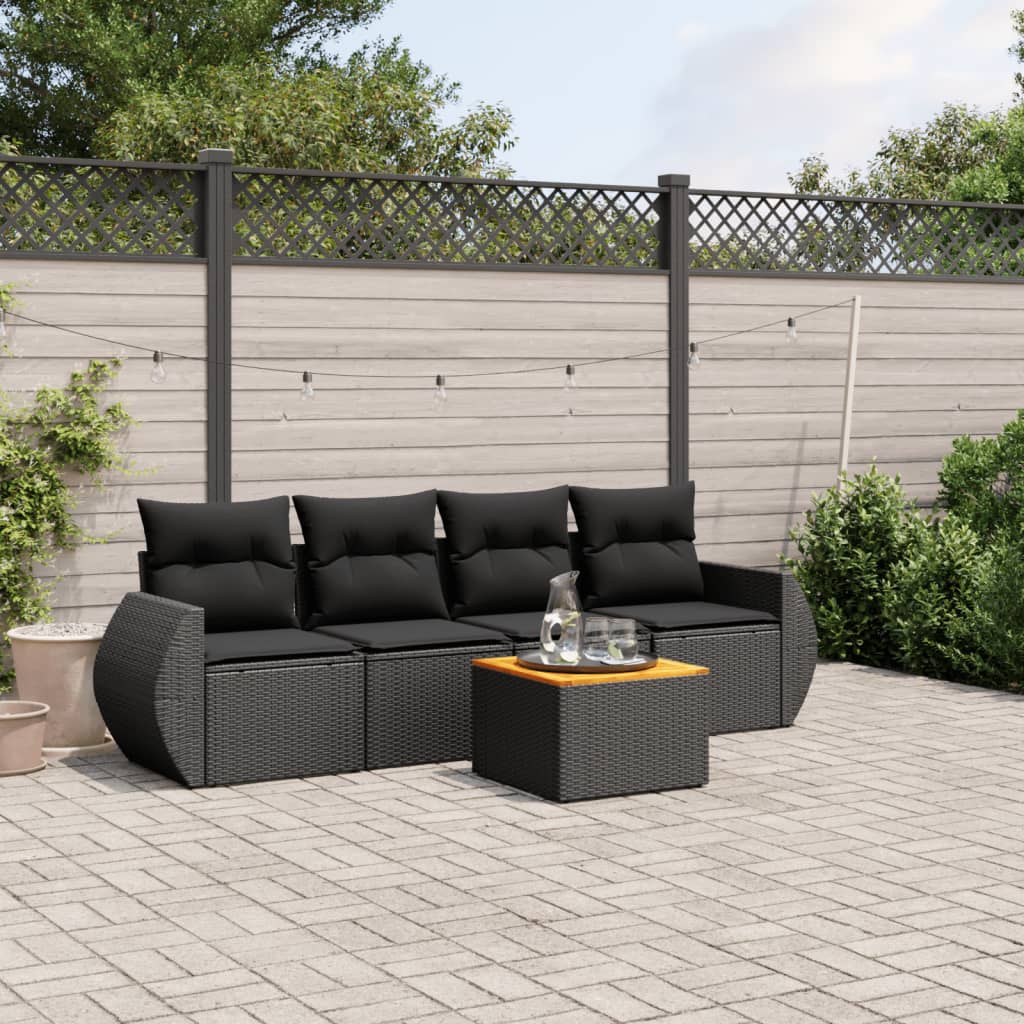 8721102361814_m_en_hd_1 vidaXL 5 Piece Garden Sofa Set with Cushions Black Poly Rattan - Image 1