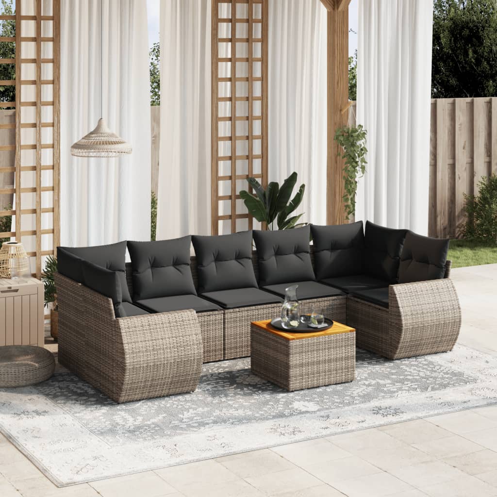 8721102362217_m_en_hd_1 vidaXL 8 Piece Garden Sofa Set with Cushions Grey Poly Rattan - Image 1